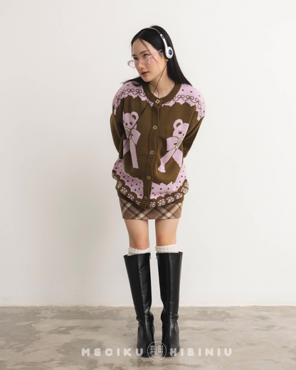 Berry Chocolat Round Neck Knit Cardigan Sweater