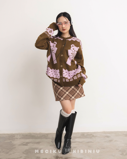 Berry Chocolat Round Neck Knit Cardigan Sweater