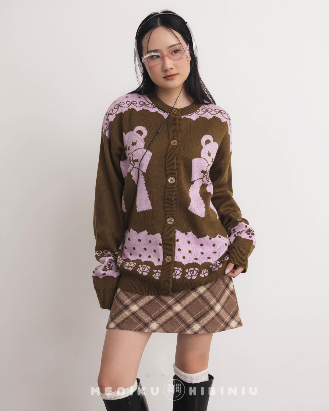 Berry Chocolat Round Neck Knit Cardigan Sweater