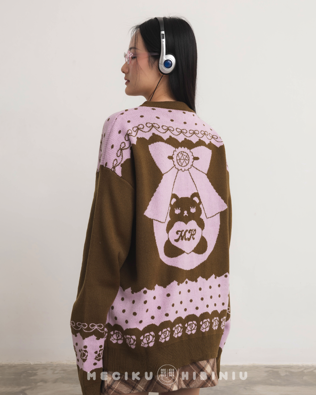 Berry Chocolat Round Neck Knit Cardigan Sweater
