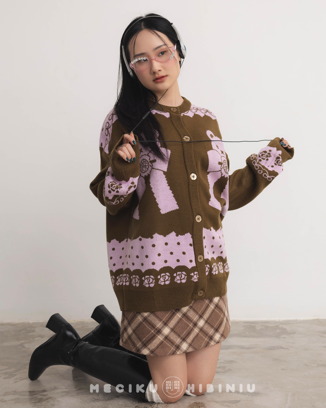 Berry Chocolat Round Neck Knit Cardigan Sweater