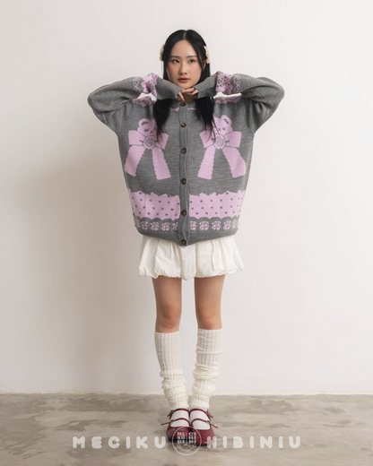 Darling Grey Round Neck Knit Cardigan Sweater