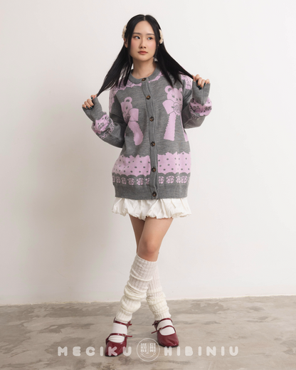 Darling Grey Round Neck Knit Cardigan Sweater